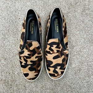 Cole Haan Grand Series Real Hair Leopard Print Slip On Loafer